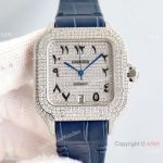 Swiss Quality Replica Cartier Santos 100 Watches Diamond Pave Case Hindu Arabic Dial